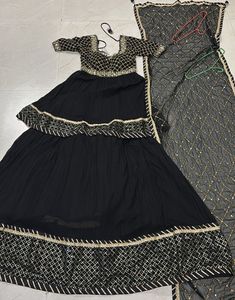 Black Sequined Layered Lehenga Choli Set