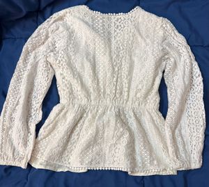 Elegant White Lace Peplum Top