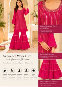 Rani Pink Heavy Sequence Work Kurti with Sharara