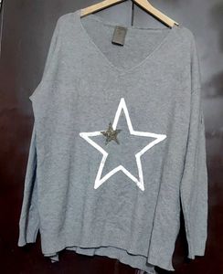 Grey Winter Star V-Neck Top For 46 Bust