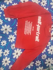 Red "Self-Portrait" Cropped Sweatshirt