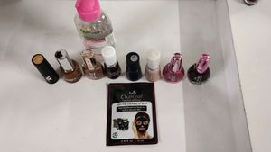 Combo Of 7 Nail Paints, 1 Nybae Concealer Foundation, Garnier Micellar Cleansing Water And Charcoal Gel Peel Off Mask