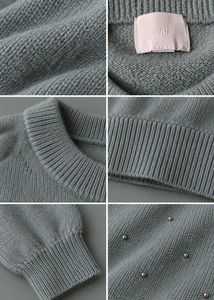 SAGE GREY PEARL EMBELLISHED KNIT SWEATER