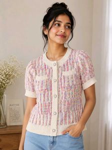 Chic Tweed Button-Up Cardigan Top