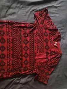 Men's Red Aztec Print V-Neck Pocket Tee