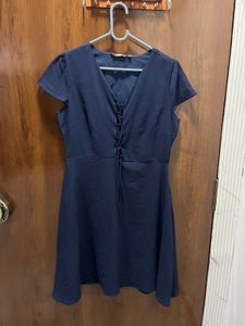Chic Navy Lace-Up A-Line Dress