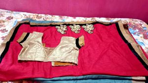 Stunning Sequin Blouse with Red Saree