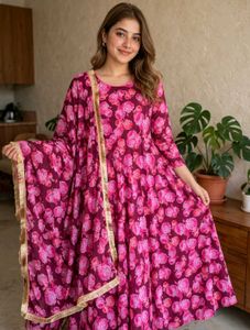 Vibrant Floral Print Kurta Set with Dupatta