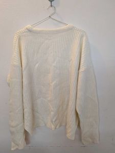 Cream Ribbed Knit Oversized Sweater
