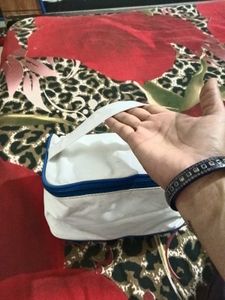White Travel Pouch with Blue Trim