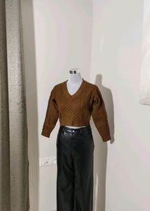 Ribbon Back Crop Knit Sweater
