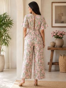 Floral Jumpsuit with Flutter Sleeves