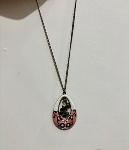 Charming Pink Floral Teardrop Pendant Necklace