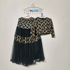 Black &amp; Gold Floral Lehenga Set