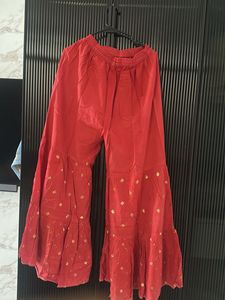 Red Palazzo Pants with Gold Print