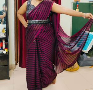 Beautiful Saree With Stitch Blouse N Belt