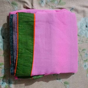 Pink Saree with Green Border
