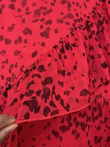 Red Leopard Print Ruffle Top