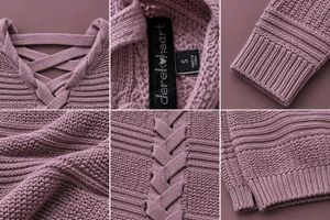 MAUVE TEXTURED KNIT LACE-UP CROPPED SWEATER