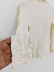 Cream Mesh Long Sleeve Top