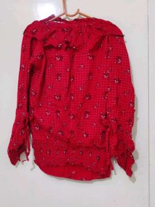Red Floral Ruffle Top