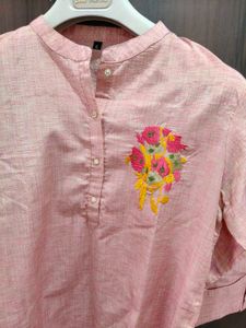 Elegant Pink Embroidered short Kurta