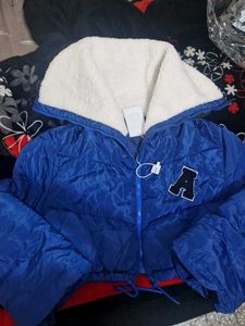 Blue Puffer Jacket with Letter