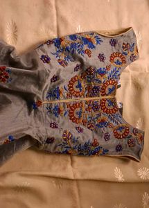 Embroidered Grey Ethnic long kurti
