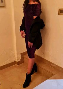 Velvet purple off shoulder dress