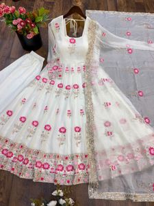Elegant White Lehenga Choli with Pink Embroidery