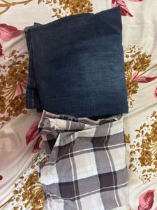 Dark Wash Denim Jeans & Plaid Shirt
