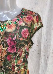 Embellished Floral Print Sheath Dress