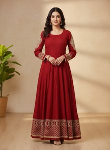 Elegant Red Embroidered Ethinic Gown