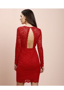 Red Lace Long Sleeve Mini Dress