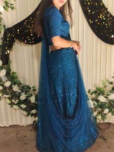 Party Wear Sequence Lehnga-Teal