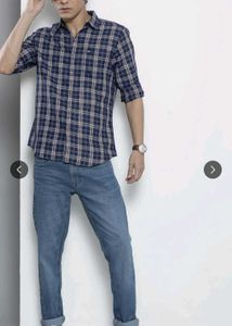Men's Navy Blue Plaid Shirt