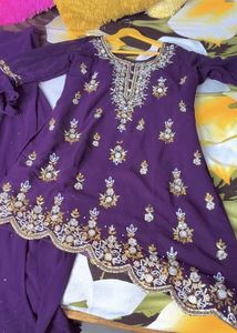 Purple Embroidered stylish kurti and skirts outfit