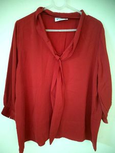 Elegant Red Bow Blouse