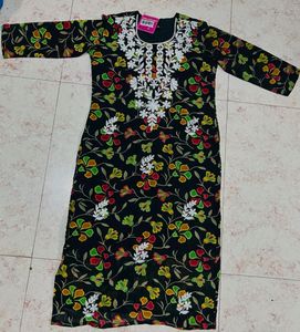 Chikonkari work Black Floral Kurta