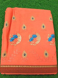 Elegant Orange Embroidered Saree