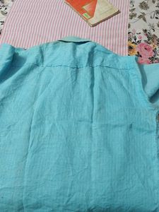 Men's Blue Short Sleeve Button-Up Shirt