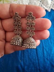 Oxidized Silver Jhumka Earrings