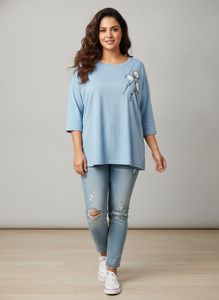 Light Blue Embroidered Flower Top