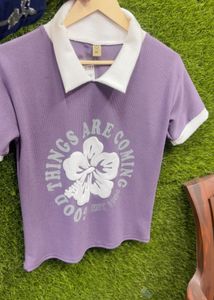 Purple Collared Graphic T-Shirt