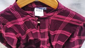 Vero Moda Plain checkered  puff sleeve  blouse/top