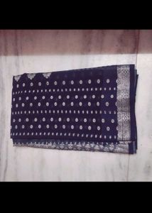 New Elegant Navy Blue Saree with Silver Border