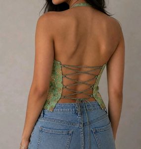 Green Floral Print Halter Top