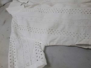 White Broderie Anglaise Cropped Shirt not wearing