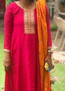 Elegant Pink Kurta with Orange Dupatta
