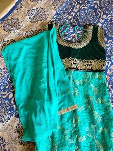 Beautiful Teal Embroidered Dress and Choli